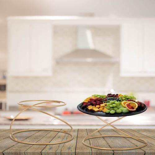 Modern Gold Wire Metal Pizza Serving Stands, Set of 2
