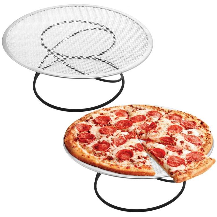 Modern Metal Pizza Tray Serving Platter Stand, Black, Set of 2 - MyGift Enterprise LLC