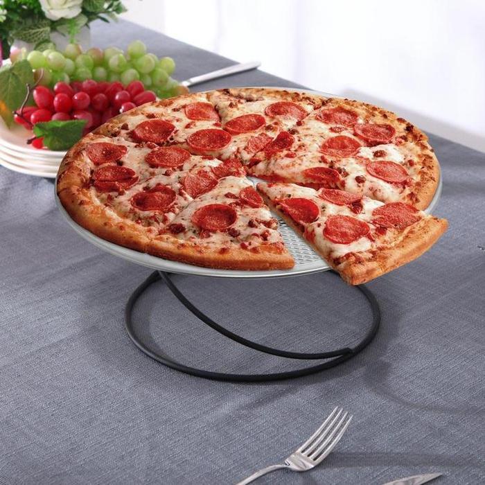 Modern Metal Pizza Tray Serving Stand, Black, Set of 2
