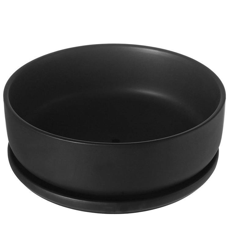 Modern Round Black Ceramic Succulent Planter with Saucer - MyGift