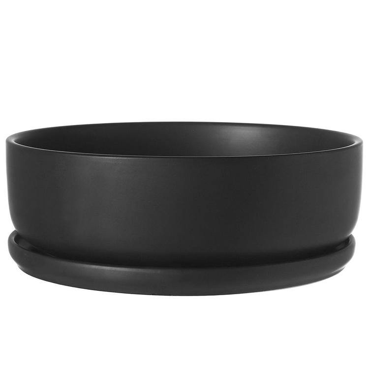 Modern Round Black Ceramic Succulent Planter with Saucer - MyGift