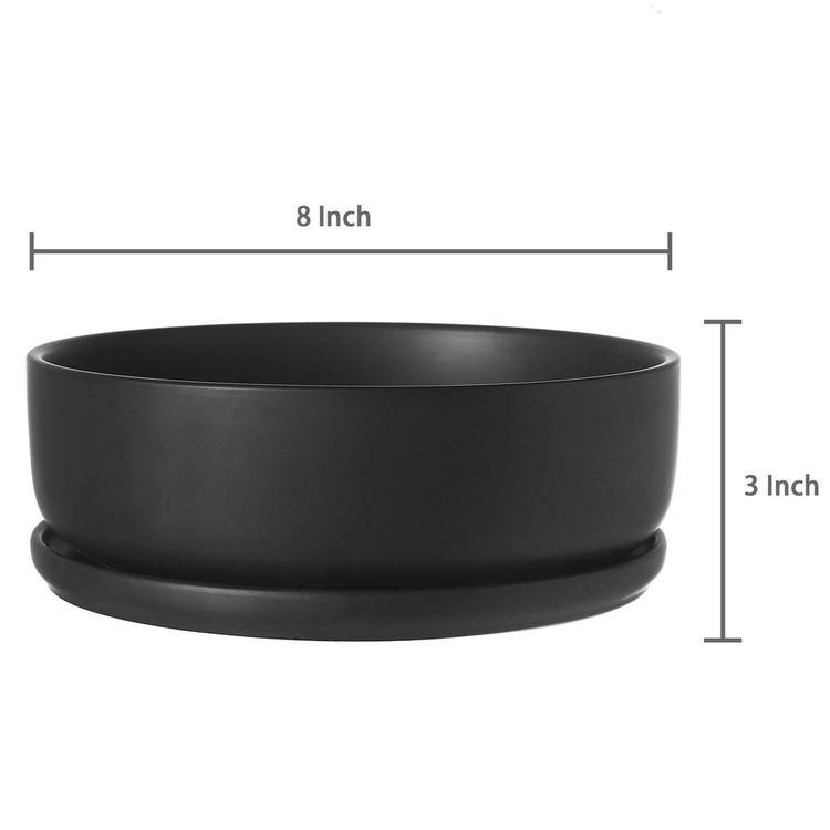 Modern Round Black Ceramic Succulent Planter with Saucer - MyGift