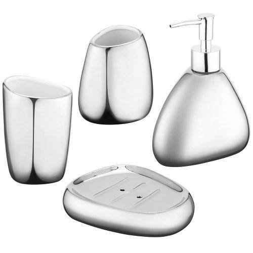 Modern Silver Ceramic Bathroom Accessory Set