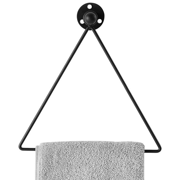 Modern Wall Mounted Triangle Metal Bathroom / Kitchen Hand Towel Bar Rack, Black - MyGift Enterprise LLC