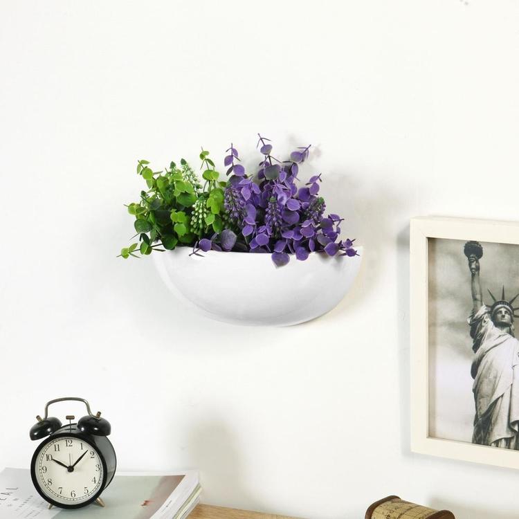 modern wall hanging planter Modern White Half-Moon Wall Planter, Set of 2