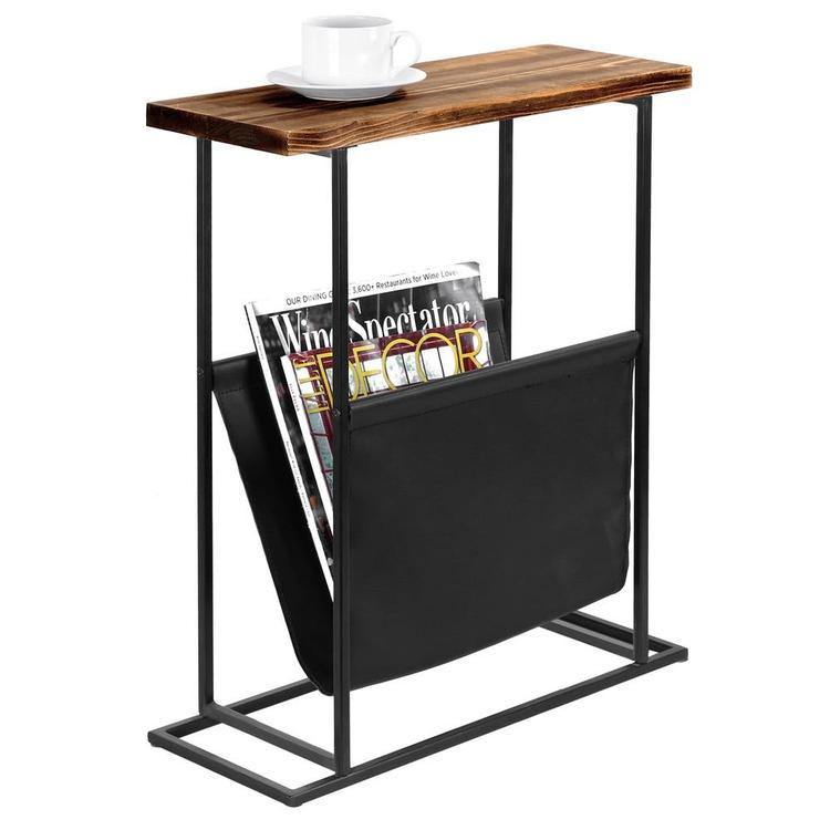 Modern Wood & Metal End Table with Magazine Holder Sling - MyGift