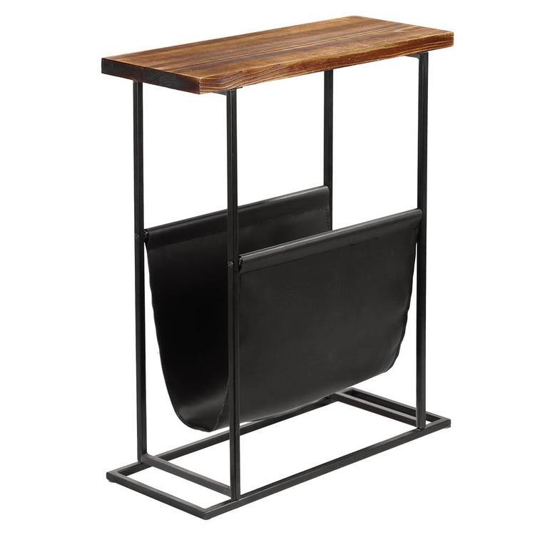 Modern Wood & Metal End Table with Magazine Holder Sling - MyGift