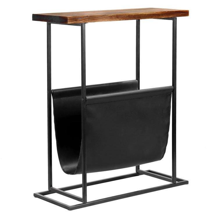 Modern Wood & Metal End Table with Magazine Holder Sling - MyGift