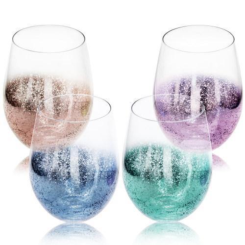 Multi-Colored Glass Tumblers, Stardust Galaxy Pattern, Set of 4 - MyGift