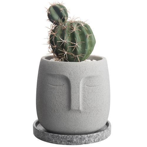Polynesian-Inspired Cement Planter Pot with Saucer