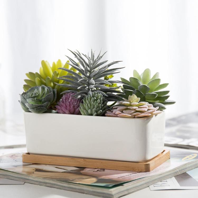 Potted Artificial Succulents in Ceramic Planter - MyGift Enterprise LLC