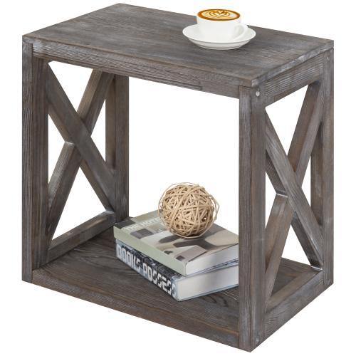 Rectangular Wood End Table with Vintage Gray Finish - MyGift