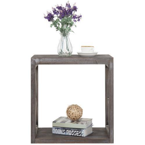 Rectangular Wood End Table with Vintage Gray Finish - MyGift