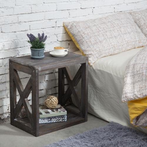 Rectangular Wood End Table with Vintage Gray Finish - MyGift