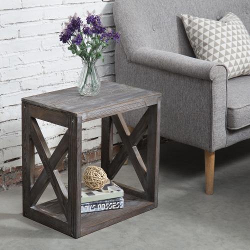 Rectangular Wood End Table with Vintage Gray Finish - MyGift