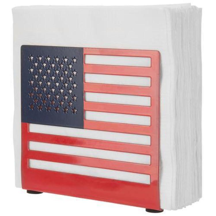 Red & Blue Metal American Flag Cutout Design Paper Napkin Holder