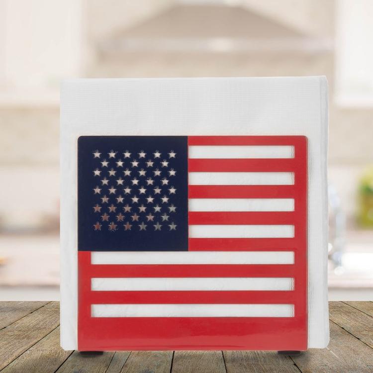 Red & Blue Metal American Flag Cutout Design Paper Napkin Holder