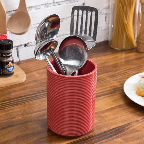 Red Ribbed Ceramic Kitchen Utensil Holder - MyGift