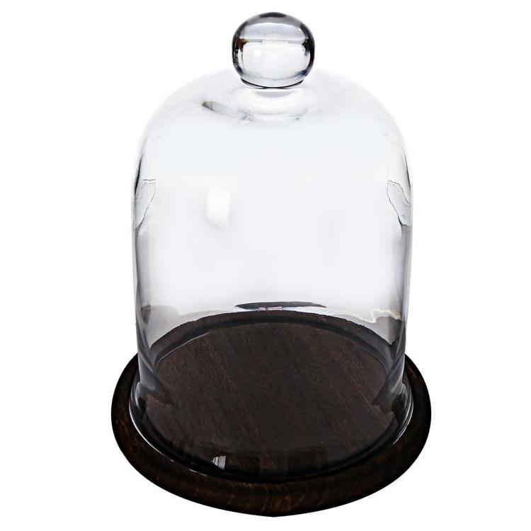 Clear Glass Jar / Cloche Dome Display Centerpiece with Brown Wood Base - MyGift Enterprise LLC