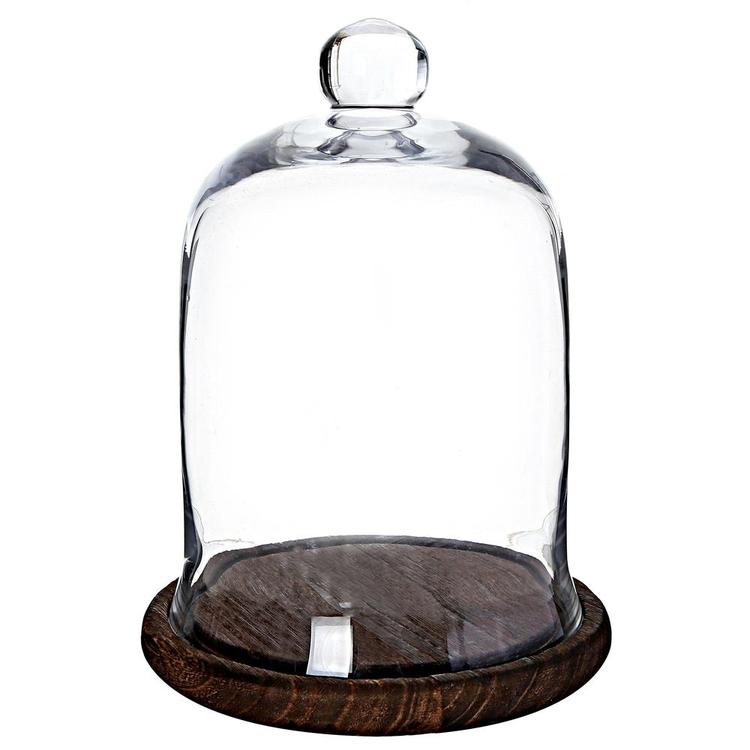 Clear Glass Jar / Cloche Dome Display Centerpiece with Brown Wood Base - MyGift Enterprise LLC