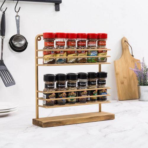 3 Tier Industrial Spice Rack, Matte Black Metal and Burnt Wood Wall Mo –  MyGift