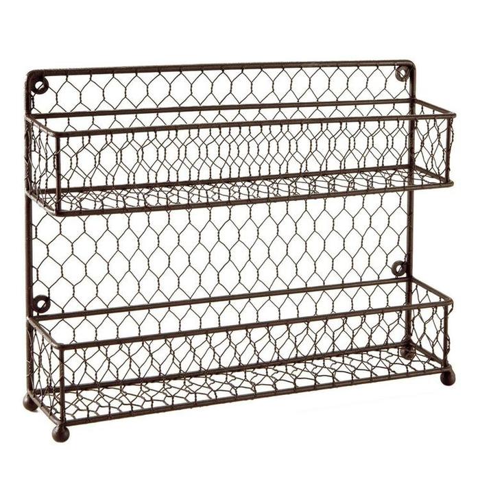 Rustic Brown Dual Tier Wire Spice Rack Jars Storage Organizer (Kitchen Countertop or Wall Mount) - MyGift Enterprise LLC