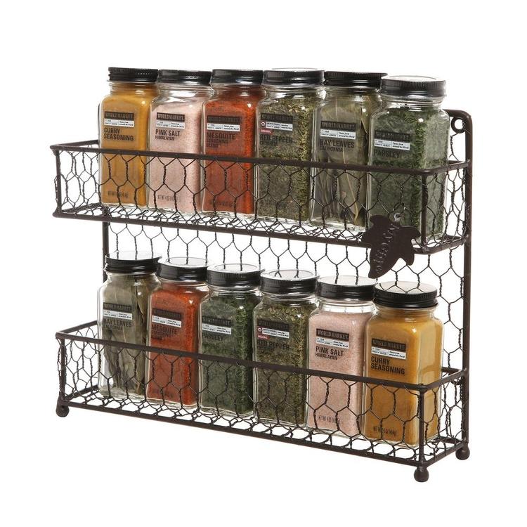 Rustic Brown Dual Tier Wire Spice Rack Jars Storage Organizer (Kitchen Countertop or Wall Mount) - MyGift Enterprise LLC