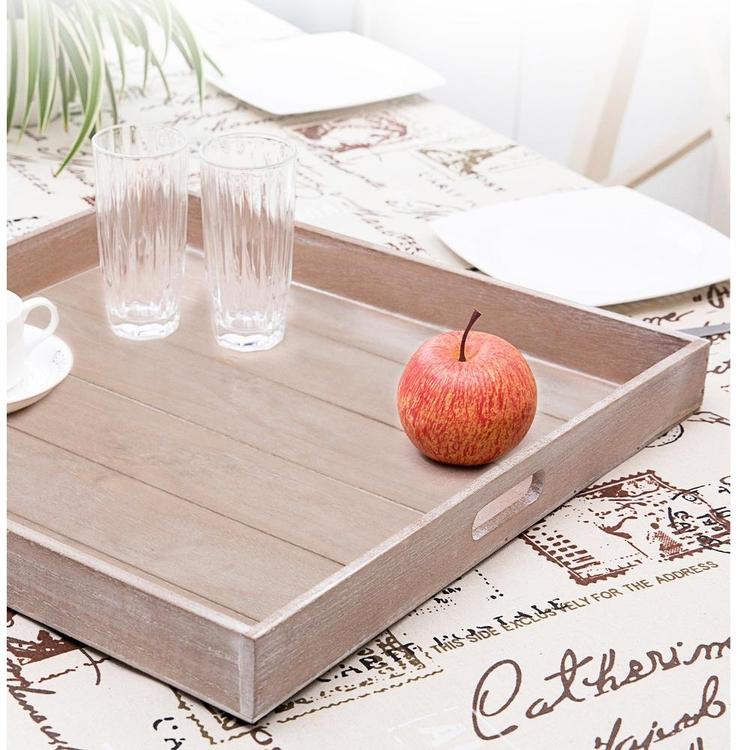 Large Shabby Chic Square Wood Serving Tray for Breakfast in Bed, Tea, Coffee - MyGift Enterprise LLC