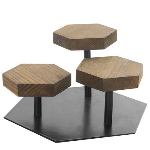 Rustic Brown Wood & Black Metal Hexagon Display Riser - MyGift