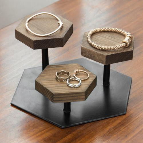 Rustic Brown Wood & Black Metal Hexagon Display Riser