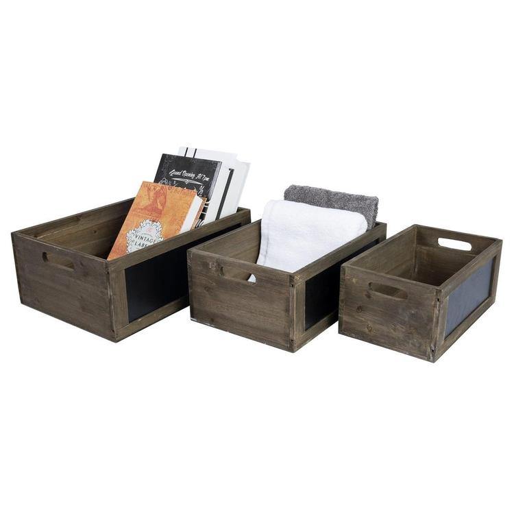 Brown Wood Nesting Storage Crates with Chalkboard Panel - MyGift