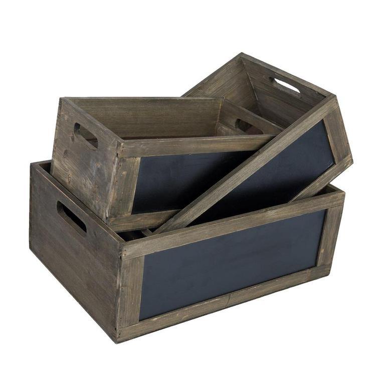 Brown Wood Nesting Storage Crates with Chalkboard Panel