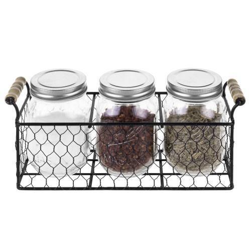 Rustic Chicken Wire Condiment/Utensil Caddy with Mason Jars - MyGift