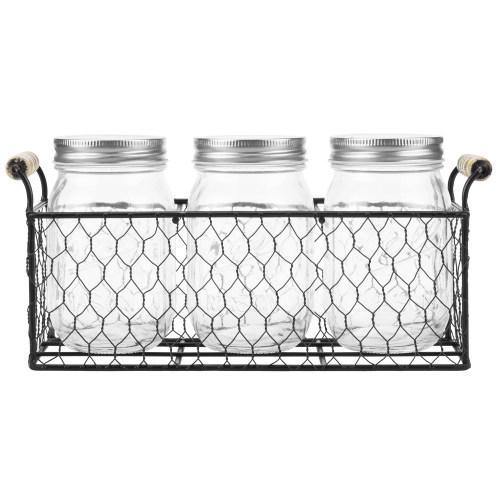 Rustic Chicken Wire Condiment/Utensil Caddy with Mason Jars - MyGift