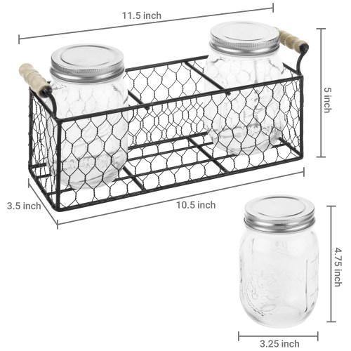 Rustic Chicken Wire Condiment/Utensil Caddy with Mason Jars - MyGift