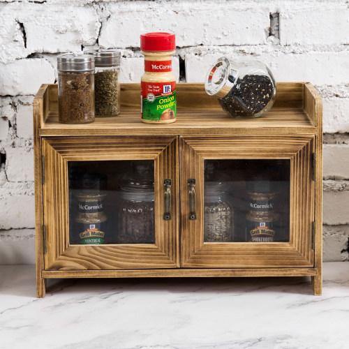 Rustic Dark Brown Burnt Solid Wood for Countertop Corner Storage Organizer  Shelf