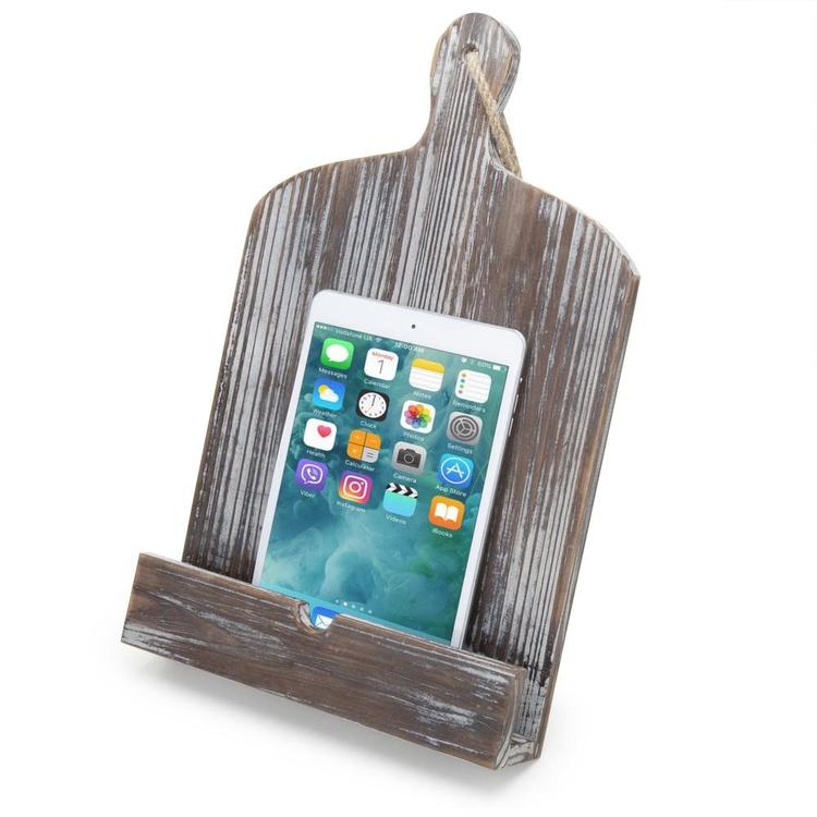 Rustic Farmhouse Torched Wood Cookbook iPad Holder with Kickstand - MyGift Enterprise LLC