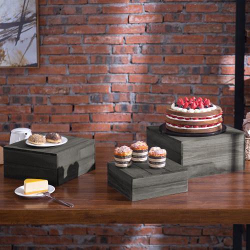 Rustic Gray Wood Crate Display Risers, Set of 3