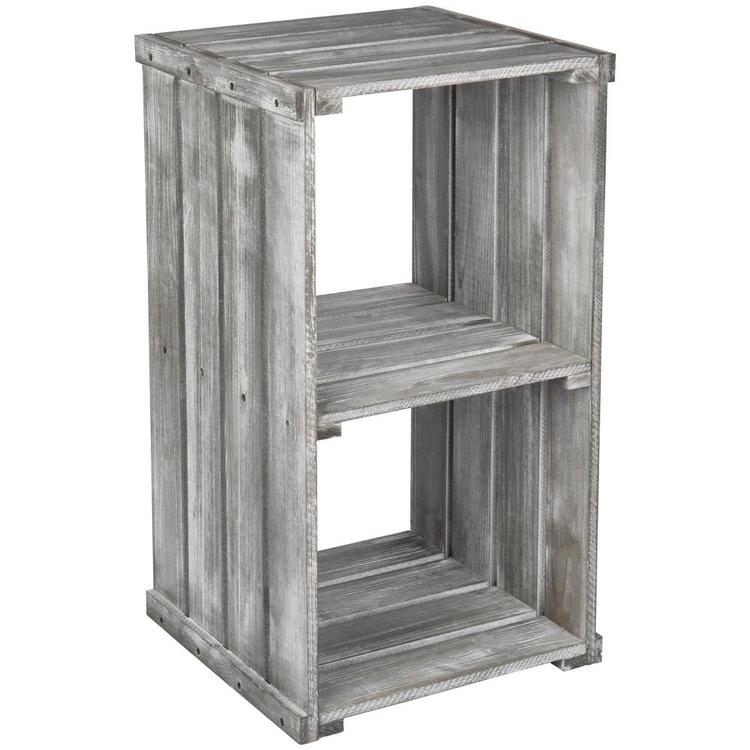 2 Tier Dark Gray Wood Crate Design Storage Shelf Organizer Cubby - MyGift Enterprise LLC