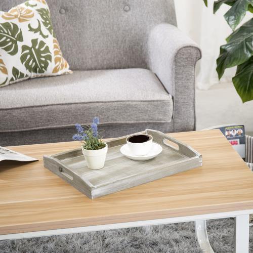 Rustic Gray Wood Serving Tray with Handles