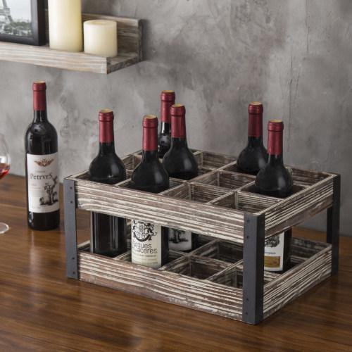 Rustic Metal & Wood Crate 12-Bottle Tabletop Wine Rack