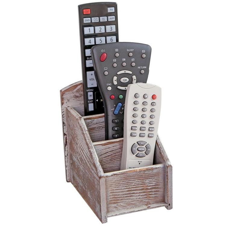 3 Slot Rustic Wood Remote Control Caddy / Office Supply Storage Rack, Brown - MyGift Enterprise LLC