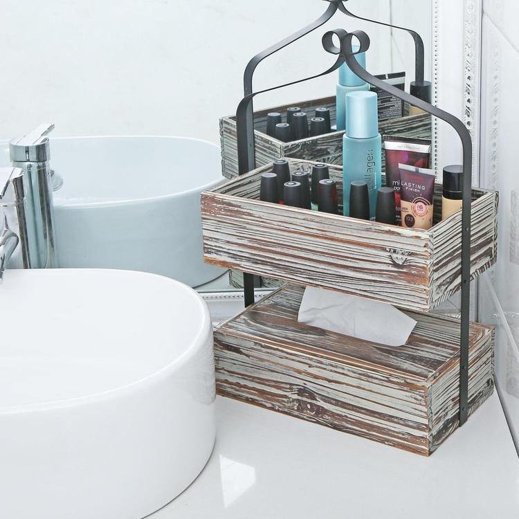 Rustic Torched Wood Counter-Top Shelf