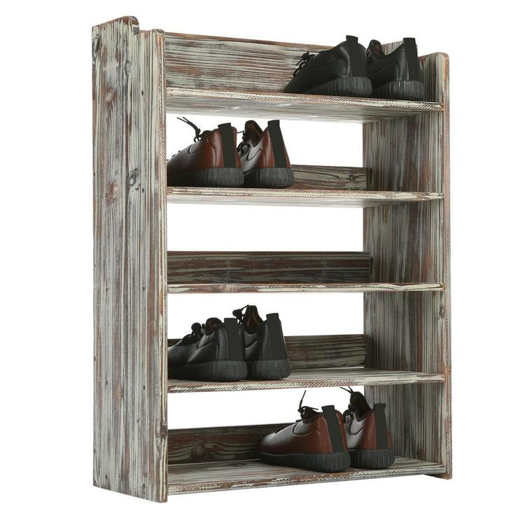 5 Tier Rustic Torched Wood Entryway Shoe Rack Storage Shelves - MyGift Enterprise LLC