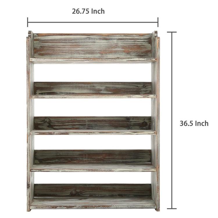 5 Tier Rustic Torched Wood Entryway Shoe Rack Storage Shelves - MyGift Enterprise LLC