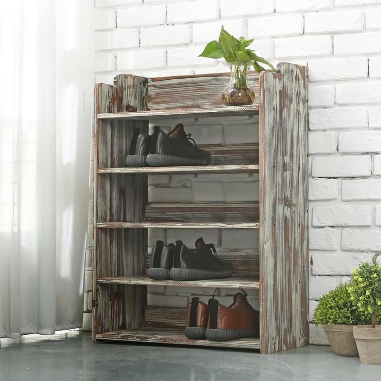 Rustic Torched Wood Entryway Shoe Storage Rack – MyGift