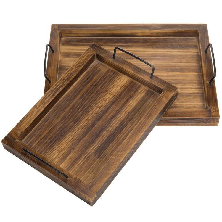 Rustic Torched Wood Serving Trays, Set of 2 - MyGift