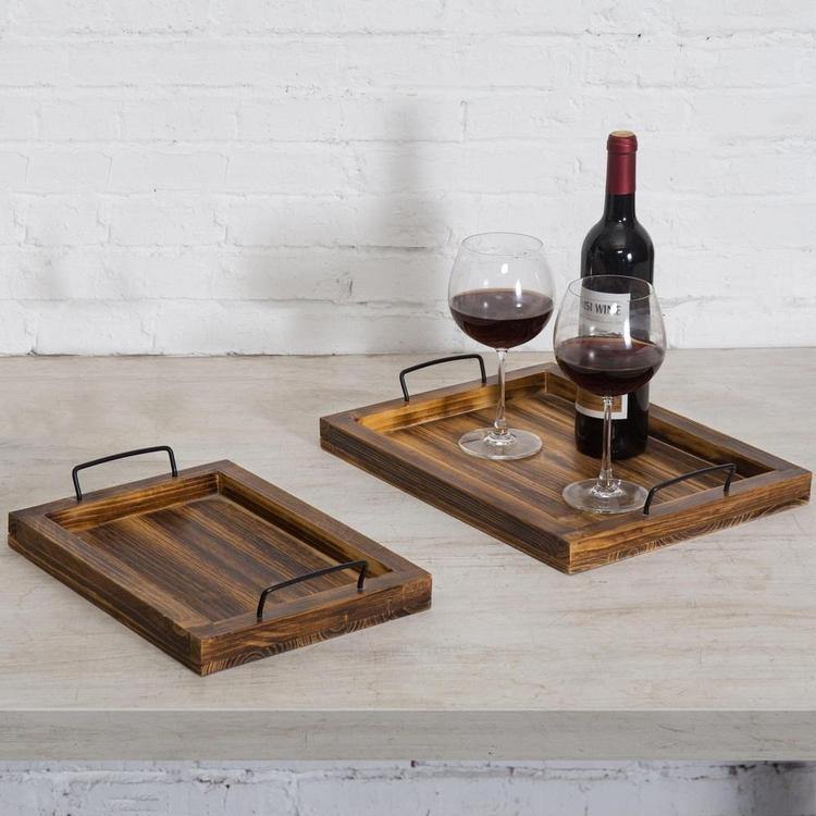 Rustic Torched Wood Serving Trays, Set of 2 - MyGift