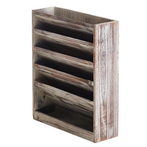 Rustic Torched Wood Wall Mounted File/Filing Organizer, Magazine Rack