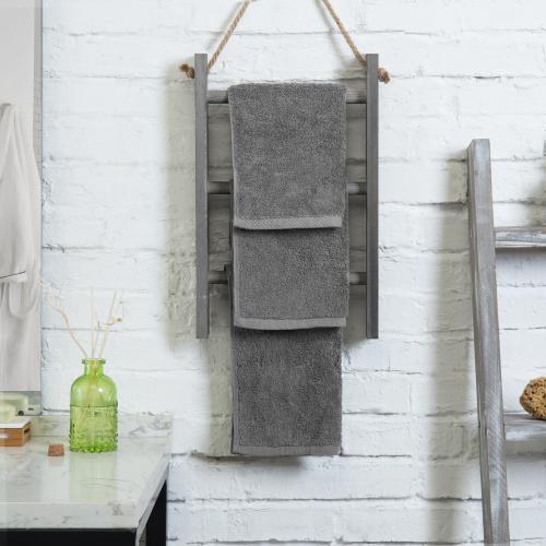 Rustic Wall-Hanging Towel Ladder, Gray